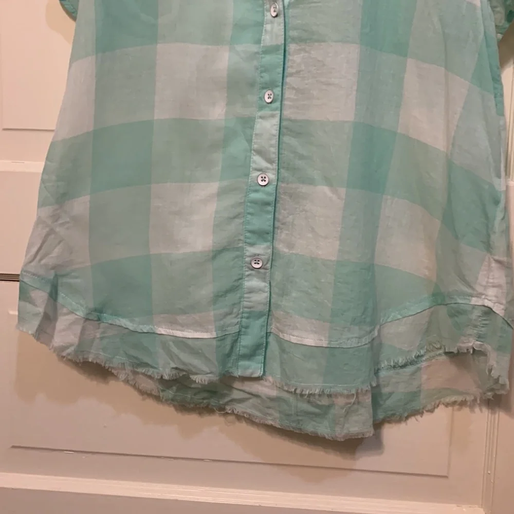 Anthropologie Maeve Short Sleeve Gingham Flutter Top in Mint Sz XS - Picture 6 of 9